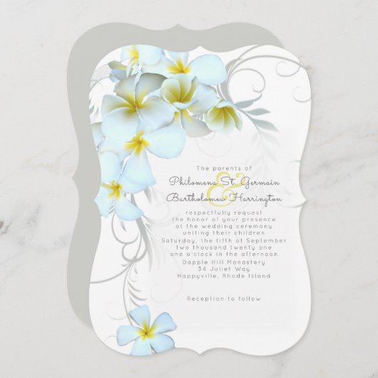 Hawaiian Plumeria White Wedding Invitation Kaart (Voorkant / Achterkant)