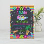 Hawaiian Pool Party Luau Chalkboard Birthday Kaart (Staand voorkant)