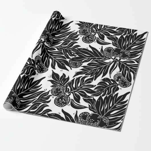 Hawaiian print broodvrucht ulu patroon cadeaupapier (Uitgerold)