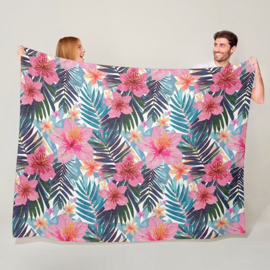 Hawaiian Print zachte hibiscus bloemen Fleece Deken (In situ)