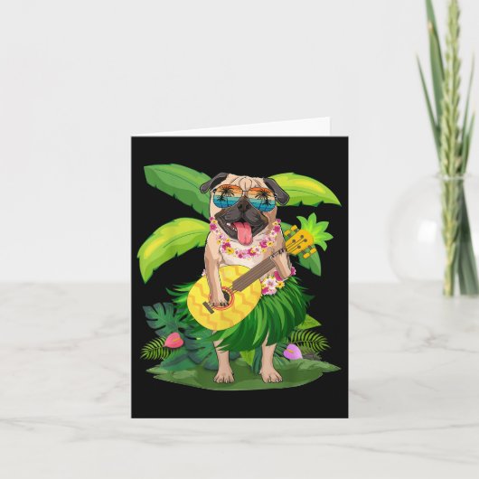 Hawaiian Pug Dog & Camp; Pineapple Ukulele Summer Kaart (Voorkant)