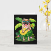 Hawaiian Pug Dog & Camp; Pineapple Ukulele Summer Kaart (Gele Bloem)