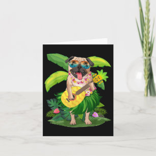 Hawaiian Pug Dog & Camp; Pineapple Ukulele Summer  Kaart