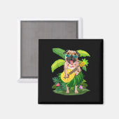 Hawaiian Pug Dog & Camp; Pineapple Ukulele Summer Magneet (Voorkant / Achterkant)