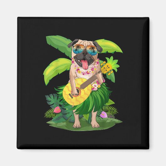 Hawaiian Pug Dog & Camp; Pineapple Ukulele Summer Magneet (Voorkant)