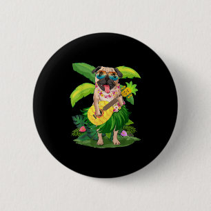 Hawaiian Pug Dog & Camp; Pineapple Ukulele Summer Ronde Button 5,7 Cm