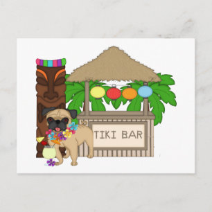 Hawaiian Pug in Tiki Bar  T - shirts, Gifts Briefkaart