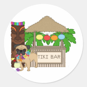 Hawaiian Pug in Tiki Bar T - shirts, Gifts Ronde Sticker