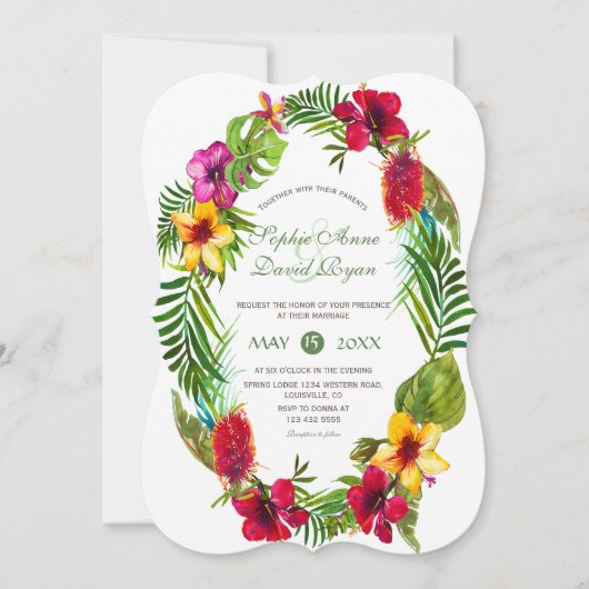 Hawaiian Radiant Tropical Floral Wreath Wedding Kaart (Voorkant)