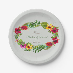 Hawaiian Radiant Tropical Floral Wreath Wedding Papieren Bordje