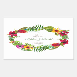 Hawaiian Radiant Tropical Floral Wreath Wedding Rechthoekige Sticker