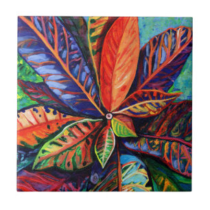 Hawaiian Rainbow Colored Croton Plant Ceramic Tege Tegeltje