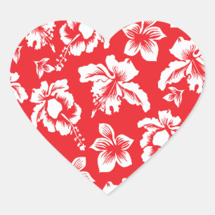Hawaiian Red Flowers Hart Sticker