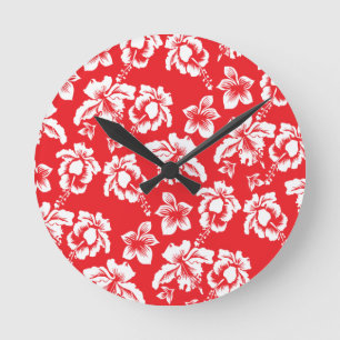 Hawaiian Red Flowers Ronde Klok
