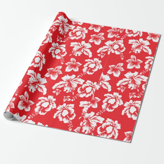 Hawaiian Red Hibiscus Floral print Cadeaupapier (Uitgerold)