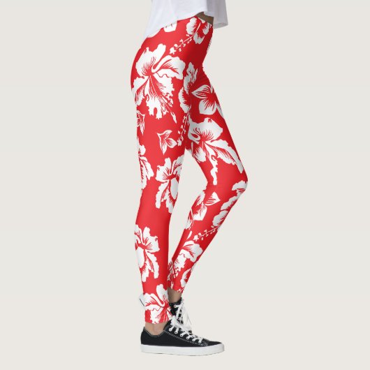 Hawaiian Red Hibiscus Floral print Leggings (Rechts)