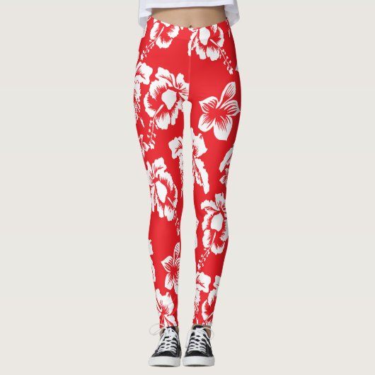 Hawaiian Red Hibiscus Floral print Leggings (Voorkant)
