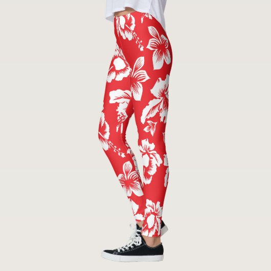 Hawaiian Red Hibiscus Floral print Leggings (Links)