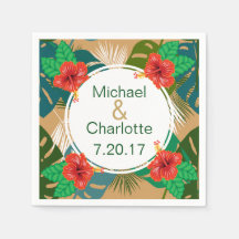 Hawaiian Red Hibiscus Luau Bride & Groom Names