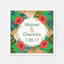 Hawaiian Red Hibiscus Luau Bride & Groom Names Servet