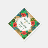 Hawaiian Red Hibiscus Luau Bride & Groom Names Servet (Hoek)