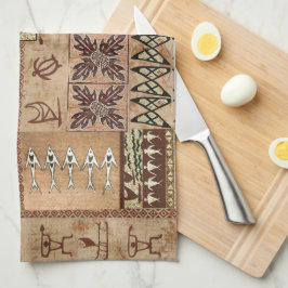 Hawaiian Sailing Canoe en Petroglyph Tapa Theedoek