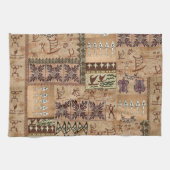 Hawaiian Sailing Canoe en Petroglyph Tapa Theedoek (Horizontaal)