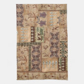 Hawaiian Sailing Canoe en Petroglyph Tapa Theedoek (Verticaal)