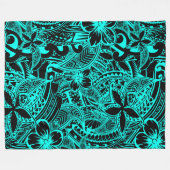 Hawaiian - Samoan - Polynesiaanse Blauwgroen triba Fleece Deken (Voorkant (Horizontaal))