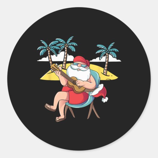 Hawaiian Santa Claus Hawaian Guitar Christmas In J Ronde Sticker (Voorkant)