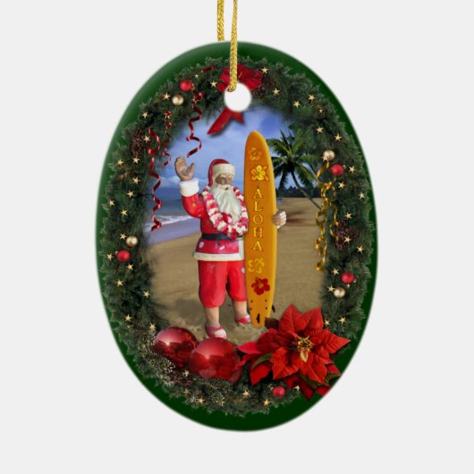 Hawaiian Santa Keramisch Ornament (Achterkant)