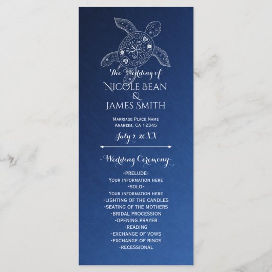 Hawaiian Sea Turtle Wit op Blauwe Strand Programma Programmakaart (Voorkant)