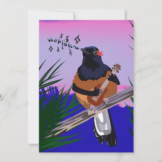 Hawaiian Shama Bird speelt ukulele Feestdagenkaart (Voorkant)