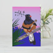 Hawaiian Shama Bird speelt ukulele Kaart (Staand voorkant)