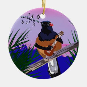 Hawaiian Shama Bird speelt ukulele Keramisch Ornament