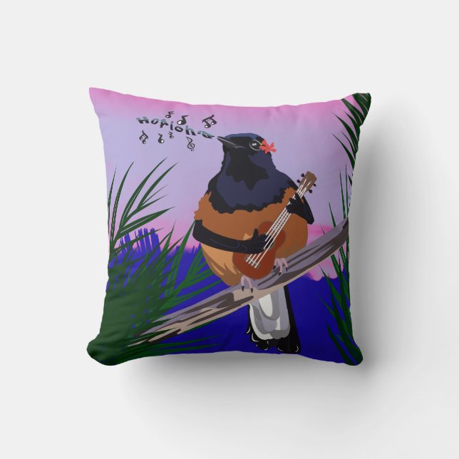 Hawaiian Shama Bird speelt ukulele Kussen (Voorkant)