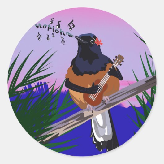Hawaiian Shama Bird speelt ukulele Ronde Sticker (Voorkant)