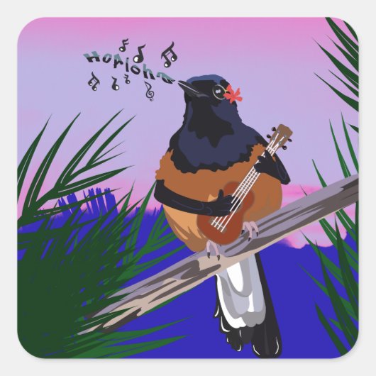 Hawaiian Shama Bird speelt ukulele Vierkante Sticker (Voorkant)