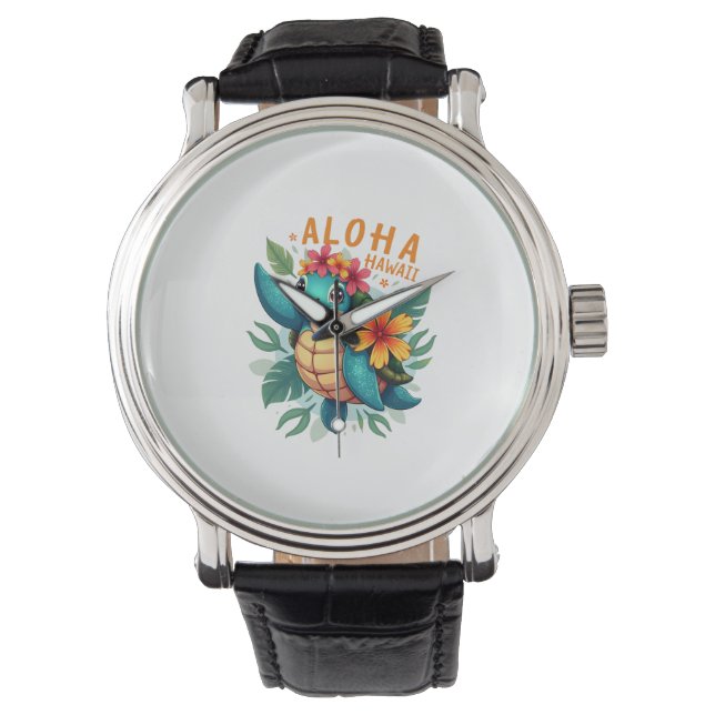 Hawaiian-Shirt Aloha Hawaii Zee Schildpad Meisje V Horloge (Voorkant)