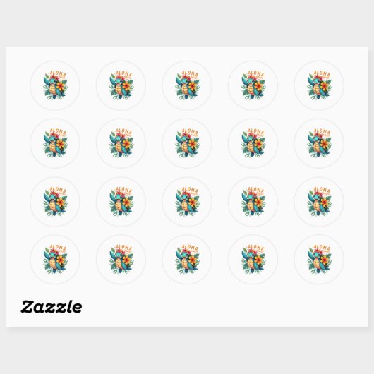 Hawaiian-Shirt Aloha Hawaii Zee Schildpad Meisje V Ronde Sticker (Vel)