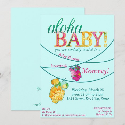 Hawaiian Shirt Onsie Luau Shower Kaart (Voorkant / Achterkant)