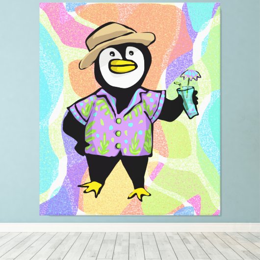 Hawaiian Shirt Penguin Canvas Afdruk (Insitu (Houten vloer))