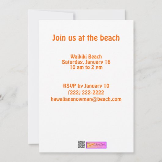 Hawaiian Snowman Funny Beach Party nodigt Templat Kaart (Achterkant)