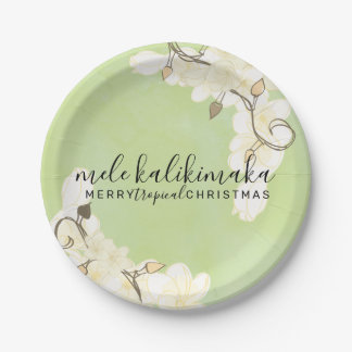 Hawaiian Soft Sun White Flowers Kerstmis: Groen Papieren Bordje