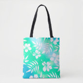 Hawaiian Style Hibiscus Green en Blue Floral Tote Bag (Voorkant)