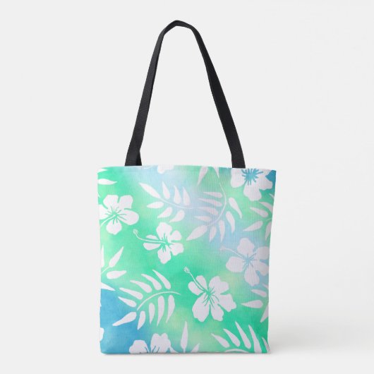 Hawaiian Style Hibiscus Green en Blue Floral Tote Bag (Achterkant)