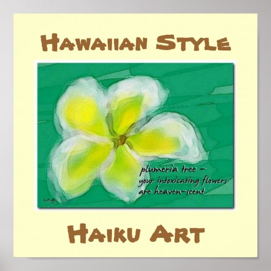 Hawaiian Style Plumeria Haiku Art Poster (Voorkant)