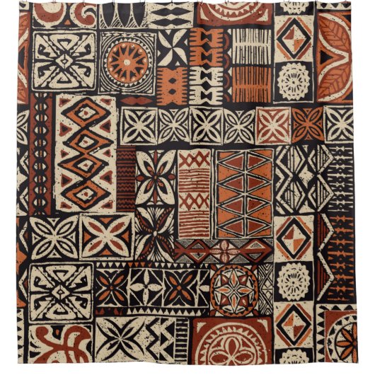 Hawaiian style tapa tribal fabric abstract patchwo douchegordijn (Voorkant)