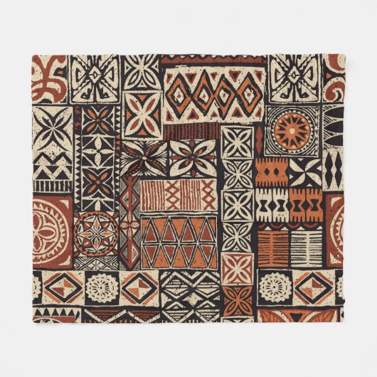 Hawaiian style tapa tribal fabric abstract patchwo fleece deken (Voorkant (Horizontaal))