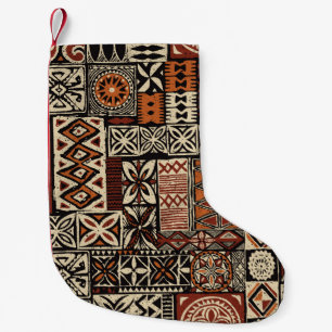 Hawaiian style tapa tribal fabric abstract patchwo kleine kerstsok